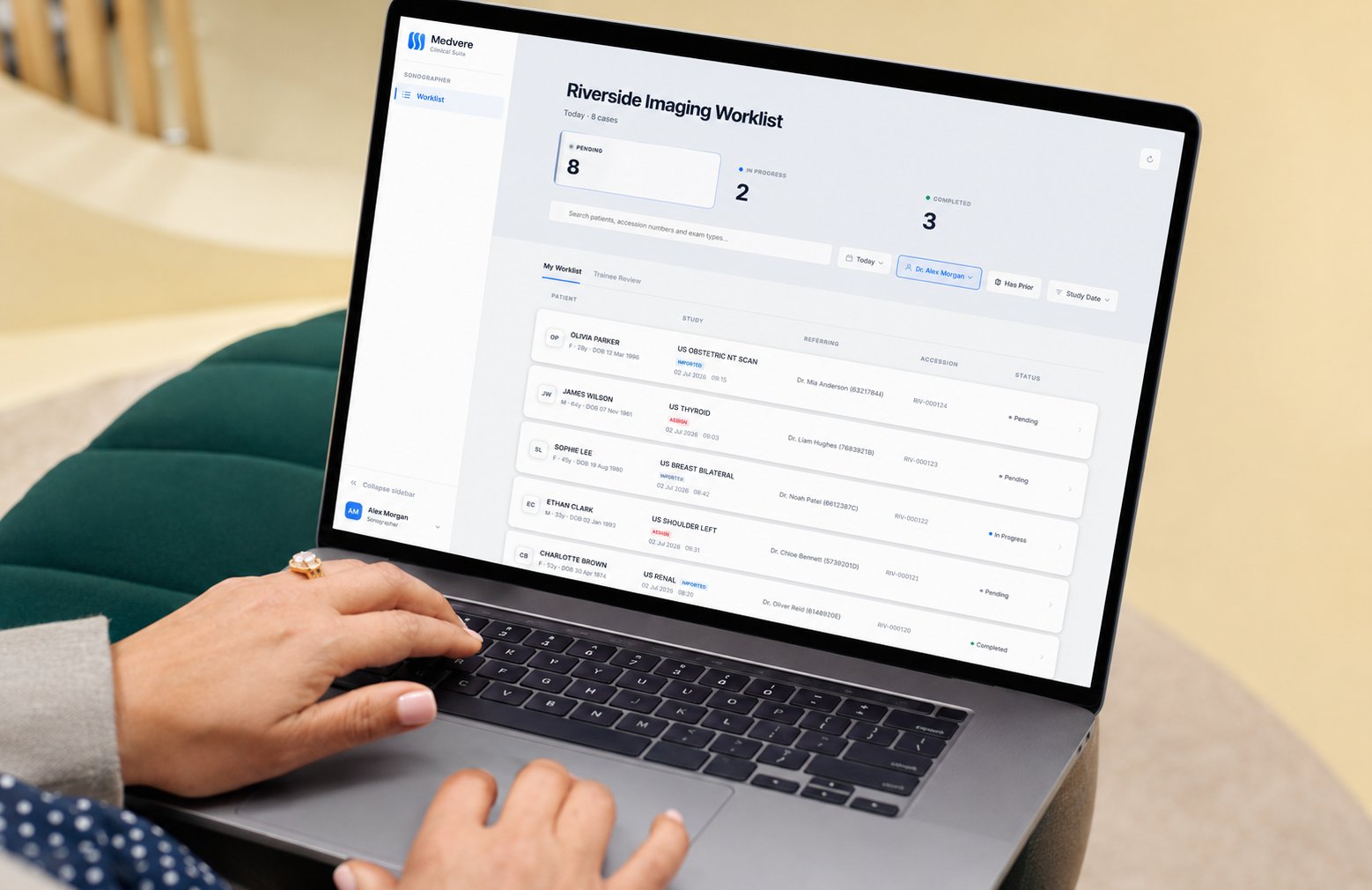 Quickly imaging worklist open on a laptop